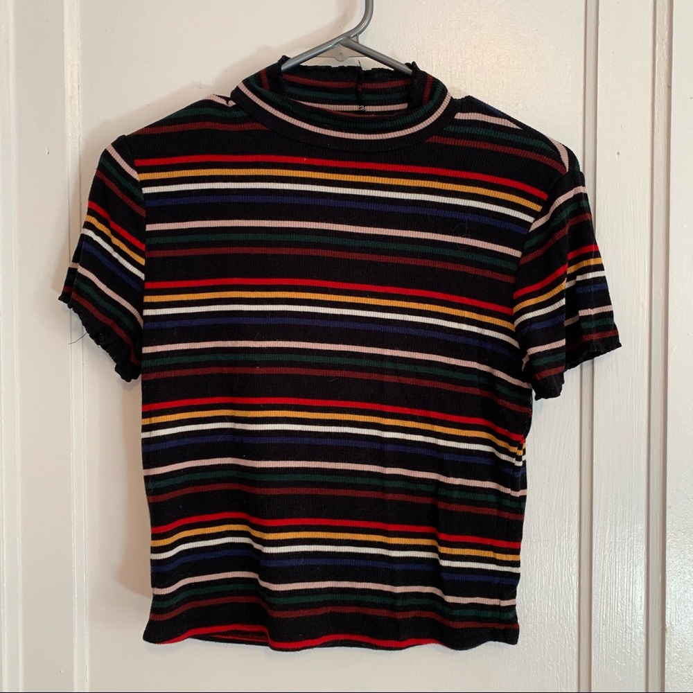 Striped mock neck tee